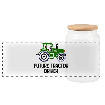 Commercial Vehicle Tractor Statement Agriculture Field - Panoramic Cookie Jar with Wooden Lid - white - Front