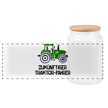 Bauer Traktor Fahrzeug Statement Biobauer Landwirt - Panorama Keksdose mit Holzdeckel - Weiß - Vorne