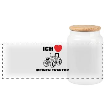 Nutzfahrzeug Ich Liebe Traktor Statement Herz - Panorama Keksdose mit Holzdeckel - Weiß - Vorne