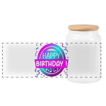 HAPPY BIRTHDAY GREETINGS - CONGRATULATIONS SAYINGS - Panoramic Cookie Jar with Wooden Lid - white - Front