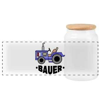 Landmaschinen Spruch Bauer Traktor Nutzfahrzeug - Panorama Keksdose mit Holzdeckel - Weiß - Vorne
