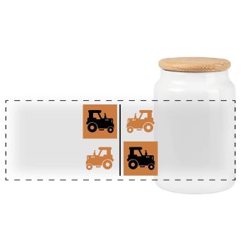 Tractor Motor Vehicle Field Vehicle Tractor Bauer - Panoramic Cookie Jar with Wooden Lid - white - Front
