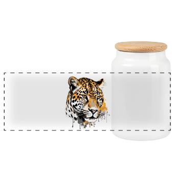 Jaguar - Panoramic Cookie Jar with Wooden Lid - white - Front