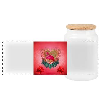 Wunderbarer Flamenco mit Herz und Blumen. - Panorama Keksdose mit Holzdeckel - Weiß - Vorne
