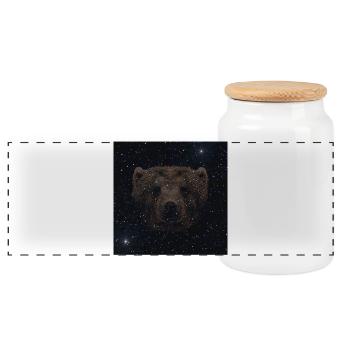 bärenliebhaber t-shirts, Bärenkopf Nachtmuster - Panorama Keksdose mit Holzdeckel - Weiß - Vorne