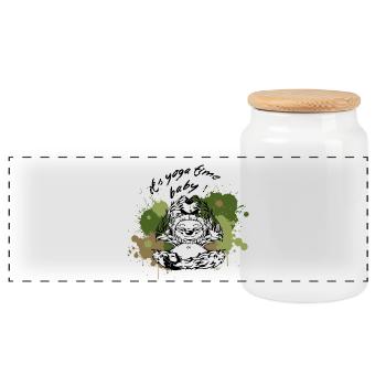 Faultier Sloth Yoga time Nature - Panoramic Cookie Jar with Wooden Lid - white - Front