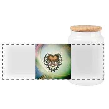 Wonderful heart with skulls - Panoramic Cookie Jar with Wooden Lid - white - Front