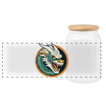 Drachenwappen: Glut-Drachen-Emblem - Panorama Keksdose mit Holzdeckel - Weiß - Vorne