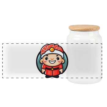 Mascotte du chef sushi - Boîte à biscuits avec couvercle en bois - blanc - Devant