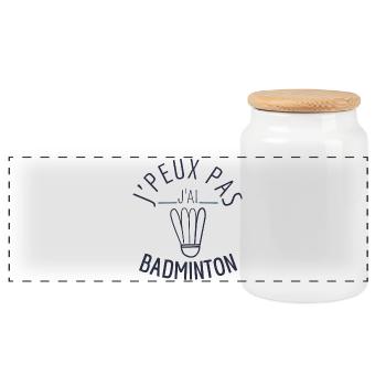 J peux pas j ai badminton - Boîte à biscuits avec couvercle en bois - blanc - Devant