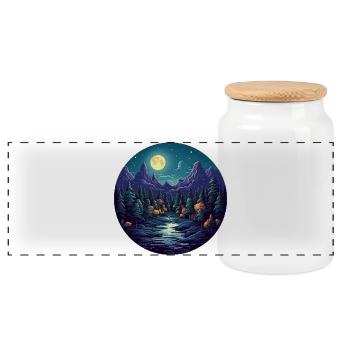 Surreal forest scenery at night - Panoramic Cookie Jar with Wooden Lid - white - Front