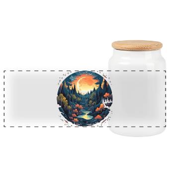 Surreal forest scenery at night - Panoramic Cookie Jar with Wooden Lid - white - Front