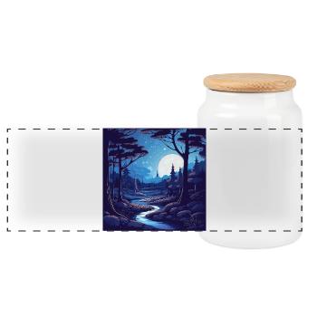 Surreal forest scenery at night - Panoramic Cookie Jar with Wooden Lid - white - Front