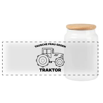 Trecker Fahrzeug Kraftfahrzeug Statement Traktor - Panorama Keksdose mit Holzdeckel - Weiß - Vorne