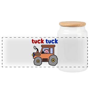 Tractor Farmer Field Agriculture Country Life - Panoramic Cookie Jar with Wooden Lid - white - Front