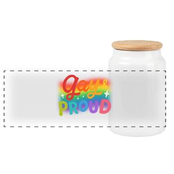 Gay & Proud Rainbow Love - Panoramic Cookie Jar with Wooden Lid - white - Front