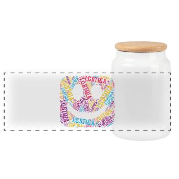 LGBTQIA+ Smiling T-Shirt Face Word Cloud Gay Pride - Panoramic Cookie Jar with Wooden Lid - white - Front