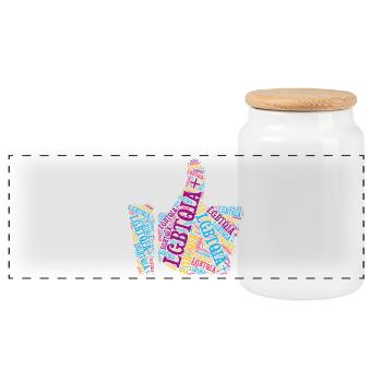 T-shirt LGBTQIA+ Pouce vers le haut Nuage de mots Gay Pride - Boîte à biscuits avec couvercle en bois - blanc - Devant