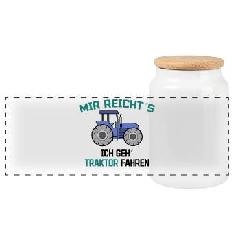 Traktor Statement Bauer Ackerbau Kraftfahrzeug - Panorama Keksdose mit Holzdeckel - Weiß - Vorne