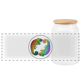 Pride chameleon - Panoramic Cookie Jar with Wooden Lid - white - Front
