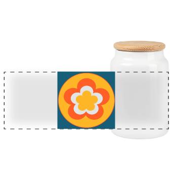 70s Flower Pattern - Panoramic Cookie Jar with Wooden Lid - white - Front