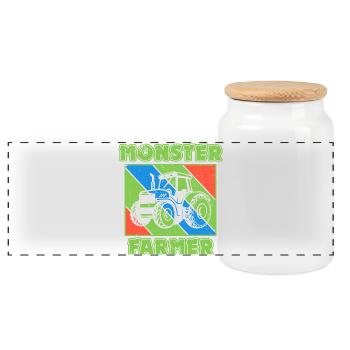 Farm Farmer Vehicle Statement Tractor - Panoramic Cookie Jar with Wooden Lid - white - Front