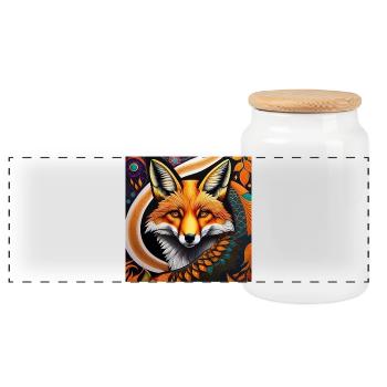 Fox - Panoramic Cookie Jar with Wooden Lid - white - Front