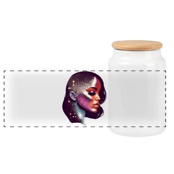 Galaxy-Inspired Portrait of a Woman - Panoramic Cookie Jar with Wooden Lid - white - Front