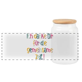 Ich danke dir für die gemeinsame Zeit - Abschied - Panorama Keksdose mit Holzdeckel - Weiß - Vorne