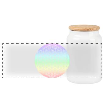 Flower of Life Pastel - 5th Dimension - Mandala - Panoramic Cookie Jar with Wooden Lid - white - Front