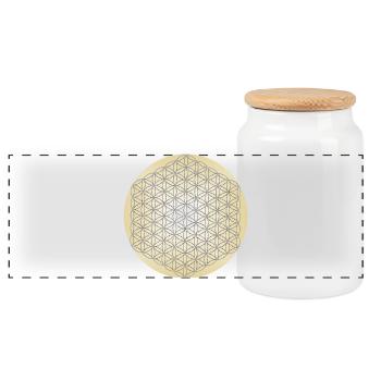 Flower of Life Silver - 5th Dimension - Mandala - Panoramic Cookie Jar with Wooden Lid - white - Front