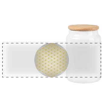 Flower of Life Gold - 5th Dimension - Mandala - Panoramic Cookie Jar with Wooden Lid - white - Front