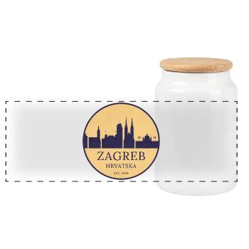 Zagreb, Croatia - Skyline Badge - Panoramic Cookie Jar with Wooden Lid - white - Front
