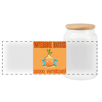 ABSCHIEDSGESCHENKE TRAURIGE ORANGE COMIC VERMISSEN - Panorama Keksdose mit Holzdeckel - Weiß - Vorne