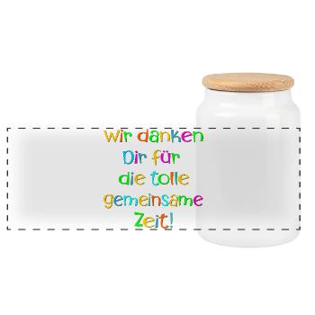 Abschiedsgeschenke Team - Gemeinsame Zeit Danke - Panorama Keksdose mit Holzdeckel - Weiß - Vorne