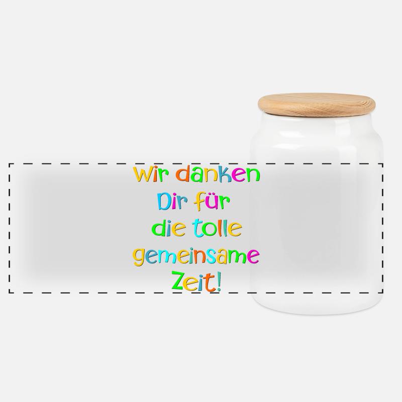 Abschiedsgeschenke Team - Gemeinsame Zeit Danke - Panorama Keksdose mit Holzdeckel - Weiß