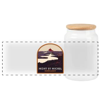 Colorful illustration of Mont Saint Michel - Panoramic Cookie Jar with Wooden Lid - white - Front