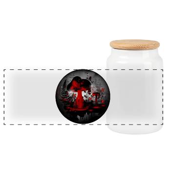 surréaliste rouge noir champignon aquarelle la nuit - Boîte à biscuits avec couvercle en bois - blanc - Devant