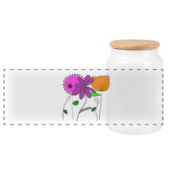 Motifs floraux avec des fleurs et des feuilles colorées - Boîte à biscuits avec couvercle en bois - blanc - Devant