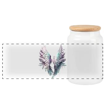 Pastel Watercolor Wings - Panoramic Cookie Jar with Wooden Lid - white - Front