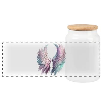 Ethereal Pastel Wings - Panoramic Cookie Jar with Wooden Lid - white - Front