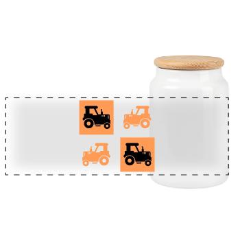 Arable Farming Agriculture Tractor Tractor Farmer - Panoramic Cookie Jar with Wooden Lid - white - Front