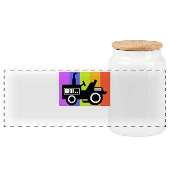 Tractor Motor Vehicle Organic Farmer Arable Farming Vehicle - Panoramic Cookie Jar with Wooden Lid - white - Front