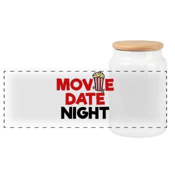 Films Popcorn Déclaration Soirée cinéma Cinéma Films de nuit - Boîte à biscuits avec couvercle en bois - blanc - Devant
