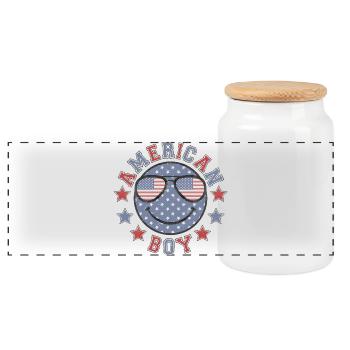 American Boy - 4th Of July - Retro USA - Panoramic Cookie Jar with Wooden Lid - white - Front