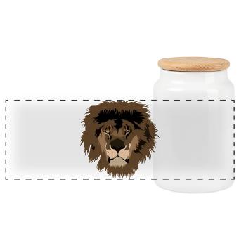 Lion head illustration with wild mane - Panoramic Cookie Jar with Wooden Lid - white - Front