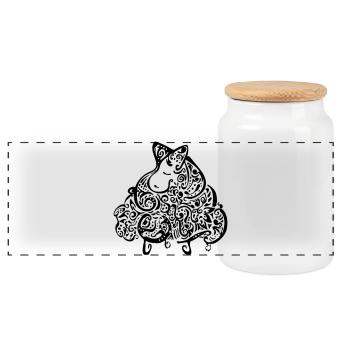 Ornements abstraits de moutons - Boîte à biscuits avec couvercle en bois - blanc - Devant