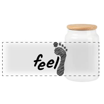 feel barefoot; fühle barfuß; barfuß als Lebensstil - Panorama Keksdose mit Holzdeckel - Weiß - Vorne