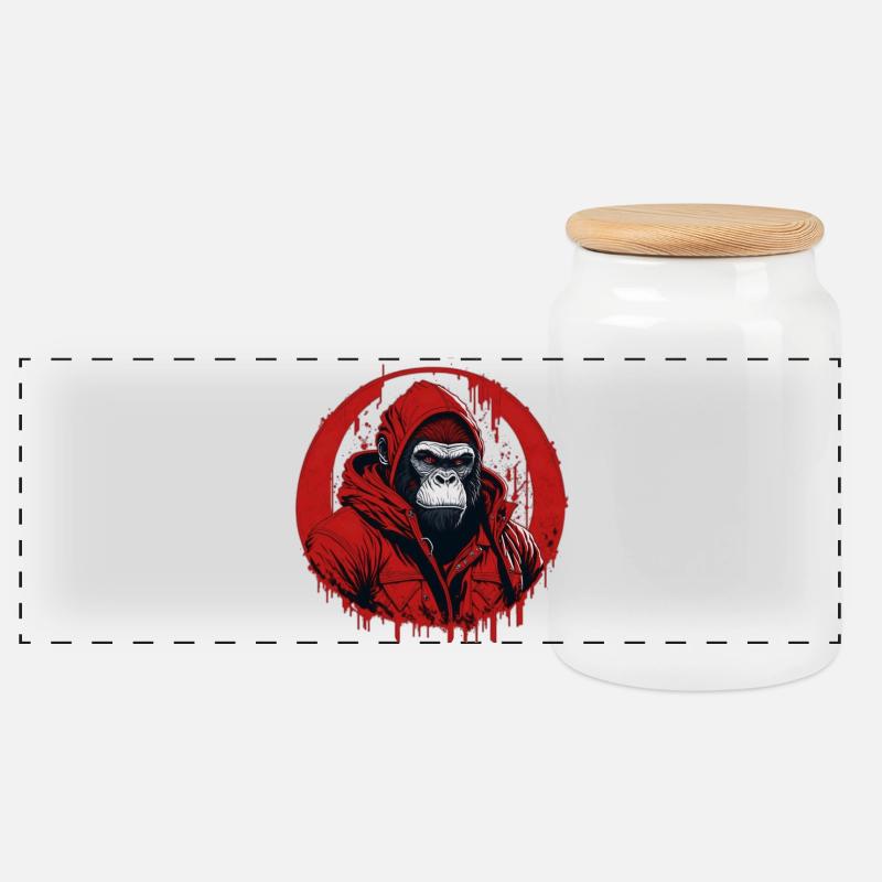 Gorilla Street Style - Panoramic Cookie Jar with Wooden Lid - white