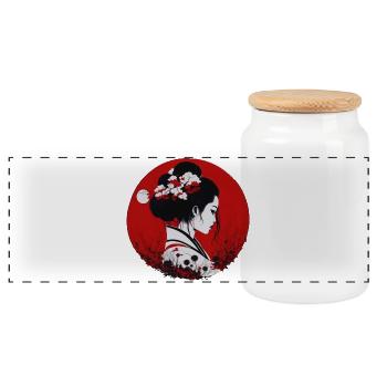 japanese girl - Panoramic Cookie Jar with Wooden Lid - white - Front